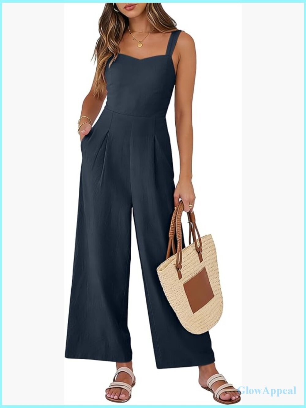Womens Jumpsuit Casual Summer Wide Leg Sleeveless Smocked Romper Travel